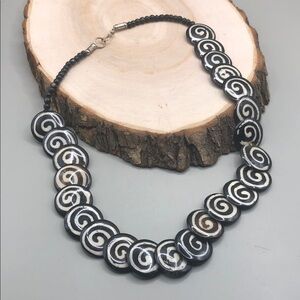 Exotic Tibal Nepal Tibetan Spiral Bone Bead Necklace + Bracelet Boho Statement